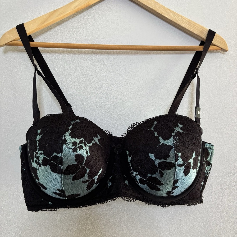 NWT TORRID Push-Up Strapless Bra 38D Black Teal Underwired‎ Lace Whimsigoth Sexy